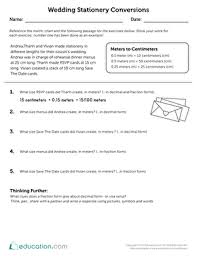 wedding stationary conversions worksheet education com