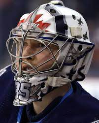 Winnipeg Mb April 5 Goaltender Steve Mason 35 Of The Winnipeg Jets Looks On During The Pre Game Warm Up Prior To Nhl Acti Goalie Mask Nfl Fans Jets Hockey