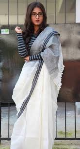 Black And White Striped Saree Blouse Black And White Linen Saree Mulberry S Pinned By Sujayita New Saree Blouse Designs Saree Look Saree Blouse Designs