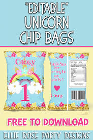 Potato chip bag template printable to pin on. Unicorn Editable Chip Bag Ellierosepartydesigns Com