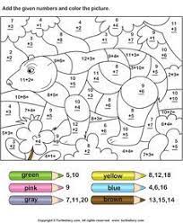 Coloring is a fun way to develop your creativity, your concentration and motor skills while forgetting daily stress. Find Sum And Color Picture Using Color Key Worksheet Math Coloring Worksheets Addition Coloring Worksheet Math Coloring