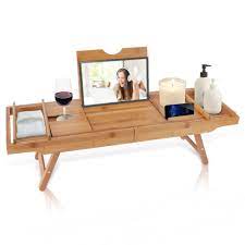 60,000+ products in stock · exclusive designs · showroom quality Bath Caddy Combination Breakfast Tray Natural Bamboo Wood Waterproof Shower Bathtub And Bed Tray With Folding Slide Out Arms Device Grooves Wine Glass And Soap Holder Multipurpose Use Slbcad50 Amazon Ae