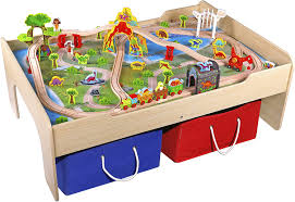 5 out of 5 stars with 1 ratings. Kids Wooden Multi Activity Play Train Table Natural For Boys Girls Dinosaur Edition Includes Two Storage Bins Perfect For Train Sets Blocks Arts Crafts And Other Toddlers Toys