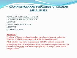 Sjk (c) pekan lama jalan bakar sampah 08000 sungai petani kedah darul aman sjkcpl/it/b01 borang aduan kerosakan komputer no. Aduan Kerosakan Peralatan Ict Sekolah Melalui Sts Ppt Download