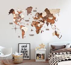 3d Wooden World Map By Enjoy The Wood 5th Anniversary Gift For Etsy Wood World Map World Map Wall Art Large Wall Decor