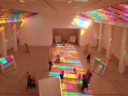 I Love This I See The Overall Effect Of The Light And Colour Working Together By Looking Down At The Exhibition Space Light Art Exhibition Design Exhibition