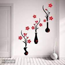 Pottery painting mosaic house bird bath flowers painting patterns painted flower pots plant decor crafts clay pot crafts. Beautiful Flower Pots Wall Sticker Wall Painting Decor Simple Wall Paintings Wall Decor Stickers