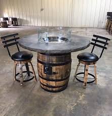 This Firepit Has A Concrete Top With Stainless Steel Burner Sitting On Authentic Whiskey Barrel You Can U Wine Barrel Table Barrel Table Whiskey Barrel Table