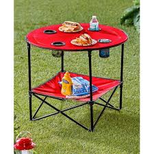 The Lakeside Collection Red Folding Picnic Table With Shelf Walmart Com In 2020 Folding Picnic Table Camping Table Folding Camping Table
