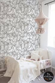Bedroom Black And White Wall Mural Doodle Cats Pattern Black And White Wallpaper For Kids Room Etsy In 2020 Kids Room Wallpaper Black And White Wallpaper White Kids Room