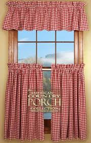 cottage red check curtain valances
