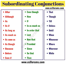 Important Subordinating Conjunctions In English Grammar Esl Forums Subordinating Conjunctions English Grammar English Phrases