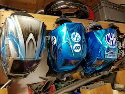 Get this design or your own can/brand painted on a hood conatct me this email address is being protected from. Miller Welding Helmet Blue Custom Painted Austin Polen Metal Art Welded Hard Art Miller Welding Helmet