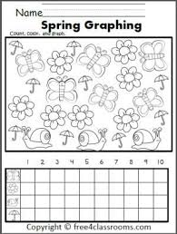 Free Spring Graphing Worksheet Color Count And Graph The Spring Pictures Free Kindergarten Worksheets Spring Math Kindergarten Math Free