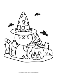 Jack o' lantern coloring pages feature images of a carved pumpkin associated with halloween. Cat And Jack O Lantern Coloring Page Free Printable Pdf From Primarygames