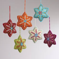 Embroidered Felt 6 Pointed Star Ornaments Set Of 6 Felt Christmas Ornaments Felt Ornaments Felt Christmas Decorations