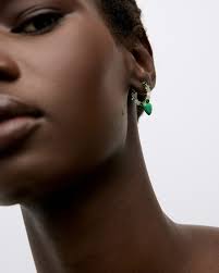 Natalia Green Enamel Heart Beaded Hoop Earrings