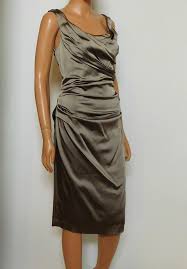 Suzi Chin For Maggy Boutique Taupe Nwd Stretch Satin Short Cocktail Dress Size 14 L