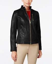 Michael Michael Kors Petite Leather Bomber Jacket Coats Women Macy S Ribbed Leather Jacket Leather Jackets Women Leather Jacket