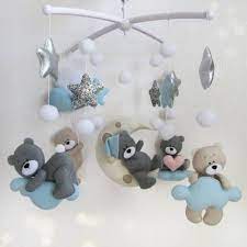 Baby Boy Crib Mobile With Bears Gray And Beige Clouds Stars Bear On The Moon Balloons Felt Cot Mobile Handcrafted Newborn Gift Mobiles De Bebe Guirlanda De Feltro Mobile De Feltro
