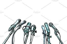Press Conference Microphones Background Yes No Wow Retro Vector Illustration Vintage Drawing Retro Vector