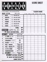 Kismet Dice Game Score Sheet Dice Games Kismet Card Games For Kids