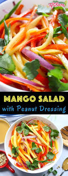 The dressing is bright and fresh with lots of lime juice and zest, a pinch of sugar and a pinch of heat, from red pepper flakes. Mango Salad Is A Quick Summer Salad Recipe That Everyone Always Loves A Rich And Creamy Peanut Dressing Is Toss Mango Salad Summer Salad Recipes Summer Salads