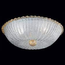 5 lights murano glass ceiling fixture, cristal glass color and pink trimmings. Murano Glass Ceiling Lighting Swasstech