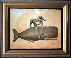 English Bulldog Riding Whale Vintage Collage Art Print On Tea Stained Paper Vintage Art Print Vint Vintage Collage Art Vintage Art Prints Vintage Collage