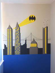 Batman Wall Painting Superhero Themed Bedroom For My 5yr Olds Big Boy Room Batman Room Batman Wall Painting Batman Room Decor