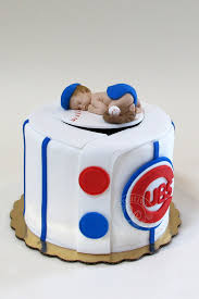 Chicago Cubs Baseball Cake With Baby For Baby Shower By Creative Cakes Bakery In Tinley Park And Naperville S Bakery Cakes Creative Cakes Chicago Cubs Birthday