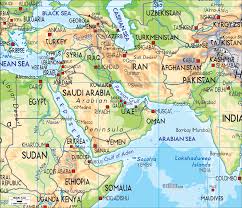 The great rift valley is a long line. Physical Map Of Middle East Ezilon Maps