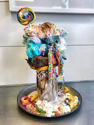I Ate A Candy Crush Belly Buster Freak Shake Milkshake Topped With A Cookie Slice Of Cake 3 Scoop Ice Cream Freak Shakes Milkshakes Freak Shakes Food Art