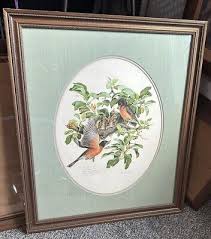 Don Whitlatch Robins Birds Print Signed Numbered 1974 Framed Realism Nature 