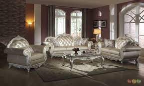 Elegant Metallic Pearl Button Tufted Leather Formal Living Room Sofa Set Living Room Sets Furniture Living Room Sofa Set Living Room Sets
