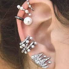 Tanis Pearl Ear Cuff Hoop Earring Piercing Set 9pcs Ear Cuff Earings Ear Cuff Silver Ear Cuff
