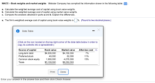 Solved Wacc Book Weights And Market Weights Webster Compa Chegg Com