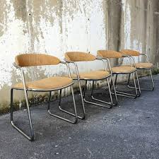 Subrtex jacquard dining room chair slipcovers sets stretch furniture protector covers for armchair removable washable elastic parsons seat case for ambesonne italian place mats set of 4, old courtyard rome italy cafe chairs city historic houses in street, washable fabric placemats for. Set Of 4 Mid Century Modern Tubular Dining Chairs Vintage Chrome And Fabric Chairs Italian Design Dining Room Chairs Italy 70s Retro Taste