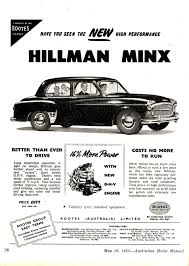 1955 Rootes Group Hillman Minx Sedan Aussie Original Magazine Advertisement Car Ads Retro Advertising Art Cars