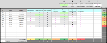 A training matrix can be a great tool to use in such instances especially where you are analyzing a particular group or team as it enables, at a glance, for people to see/assess the skill level across a number of individuals enabling easy comparison and analysis identifying leaders/knowledge experts in a particular zone and those that are in need of training. Skills Matrix Template Continuous Improvement Toolkit
