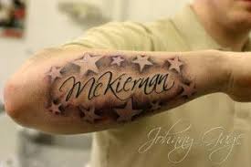 Name With Shaded Stars Tattoo On Forearm Star Tattoos Names Tattoos For Men Neck Tattoo