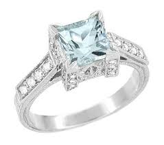 Aquamarine and diamond engagement rings are approximately the same price. Art Deco 1 Ct Princess Cut Aquamarine Diamond Engagement Ring In 18 Karat White Gold Vintage Design Antique Jewelry Mall