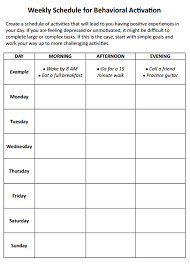 weekly schedule for behavioral activation worksheet cbt