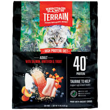 High protein cat food diets. Heritage Ranch By H E B Terrain Adult High Protein With Salmon Whitefish Trout Dry Cat Food Shop Cats At H E B