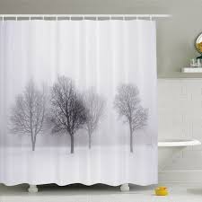 Winter Foggy Winter Scene With Leafless Tree Branch In Hazy Weather Artsy Print Shower Curtain Set Floral Shower Curtains Printed Shower Curtain Shower Curtain