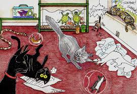 For example, a significant other of mine had a summer where for some reason, stray cats kept showing up on her back patio, acting like they owned the place. Too Many Pets Drawing By Shawna Rowe