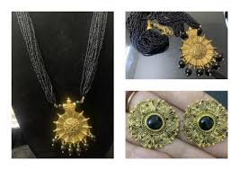 German Silver Gold Plated Pendant with Poth Dori Long Necklace with Stone  Stud Earring for Women and Girls.