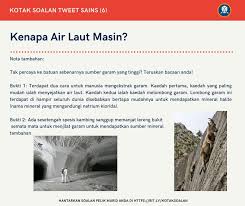 Apr 08, 2017 · kenapa air laut masin? Tweetsains On Twitter Admin Soalan No 6 Dari Smk Lohan Ranau Sabah Soalan Kenapa Air Laut Masin Jawapannya Kotaksoalan