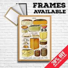 Cheese Print Vintage Cheese Chart Poster Food Home Kitchen