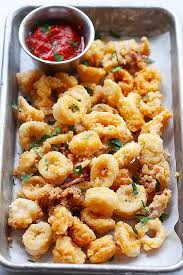 Fried Calamari Extra Crispy With Dipping Sauce Rasa Malaysia Seafood Dinner Calamari Recipes Fried Calamari